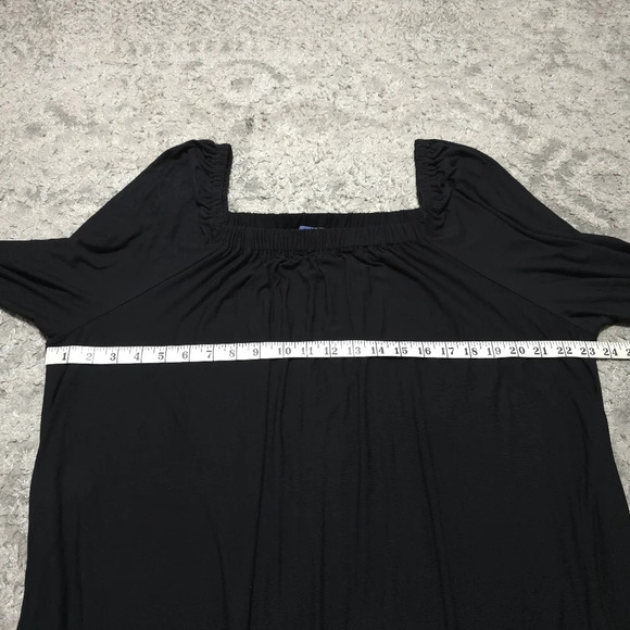 DEMOCRACY 3/4 Smocked Sleeves Square Neck Black Shift Dress, Eyelet Hem, 3X - Picture 12 of 16